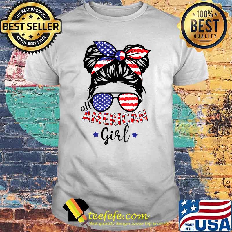 All American Girls 4th of July Daughter Messy Bun USA T-Shirt