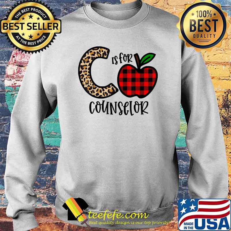 C Is For Counselor Teacher Leopard Apple Buffalo Plaid T-Shirt Sweater C Is For Counselor Teacher Leopard Apple Buffalo Plaid T-Shirt Sweater