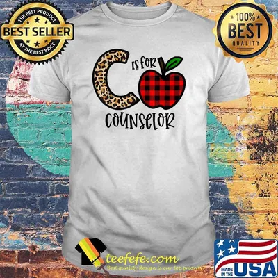 C Is For Counselor Teacher Leopard Apple Buffalo Plaid T-Shirt
