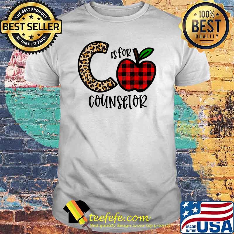C Is For Counselor Teacher Leopard Apple Buffalo Plaid T-Shirt C Is For Counselor Teacher Leopard Apple Buffalo Plaid T-Shirt