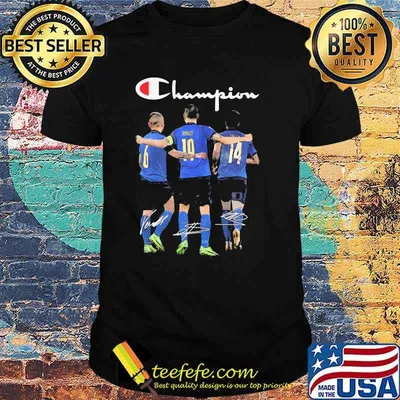 Champion Italy Marco Verratti Leonardo Bonucci Federico Chiesa signatures t-shirt