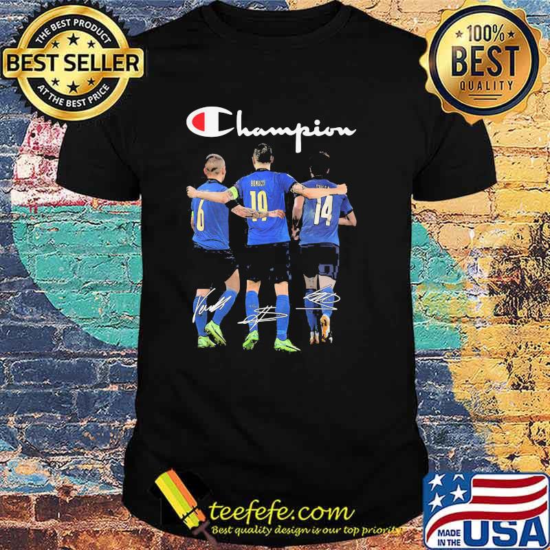 Champion Italy Marco Verratti Leonardo Bonucci Federico Chiesa signatures t-shirt
