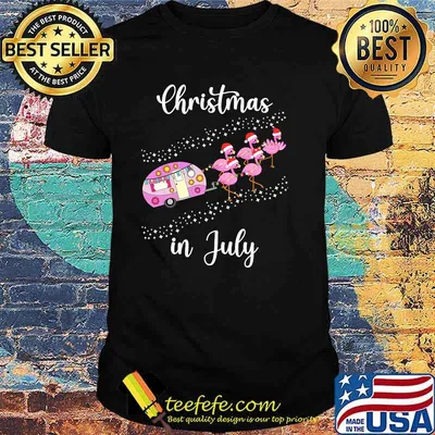 Christmas in July Flamingo Pink Retro Camping Car T-Shirt
