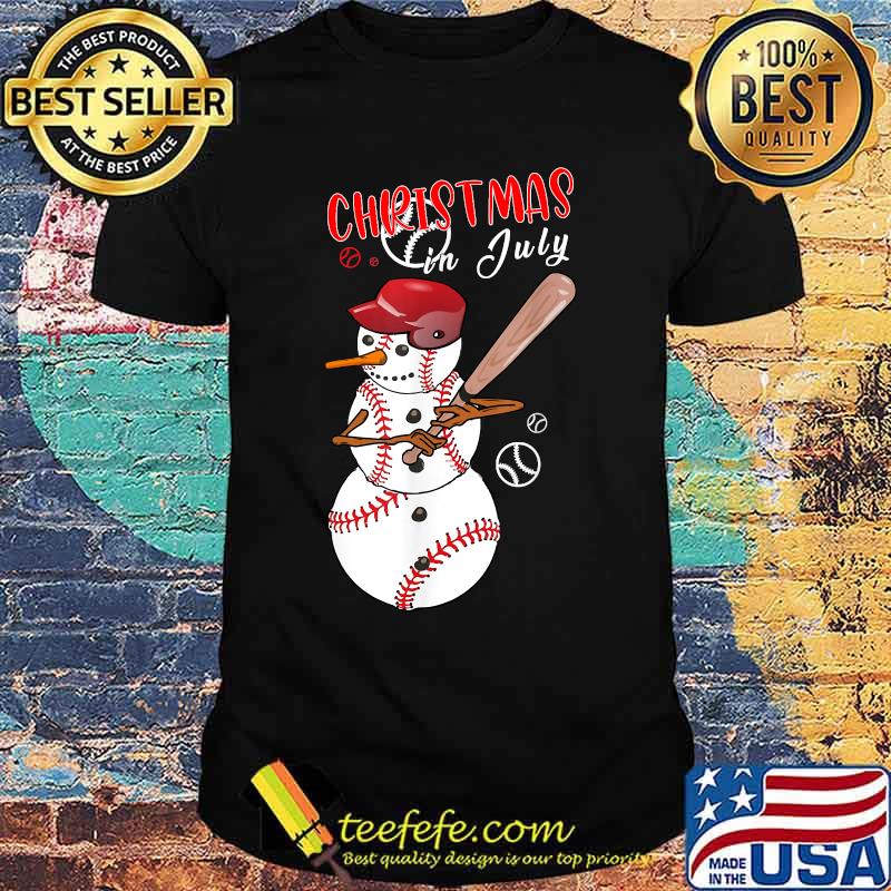 Christmas in july For Baseball Fan Snowman Shirt