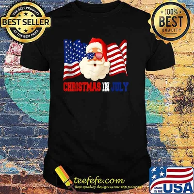 Christmas In July Hawaiian Santa Sunglasses American Pride 4th July T-Shirt