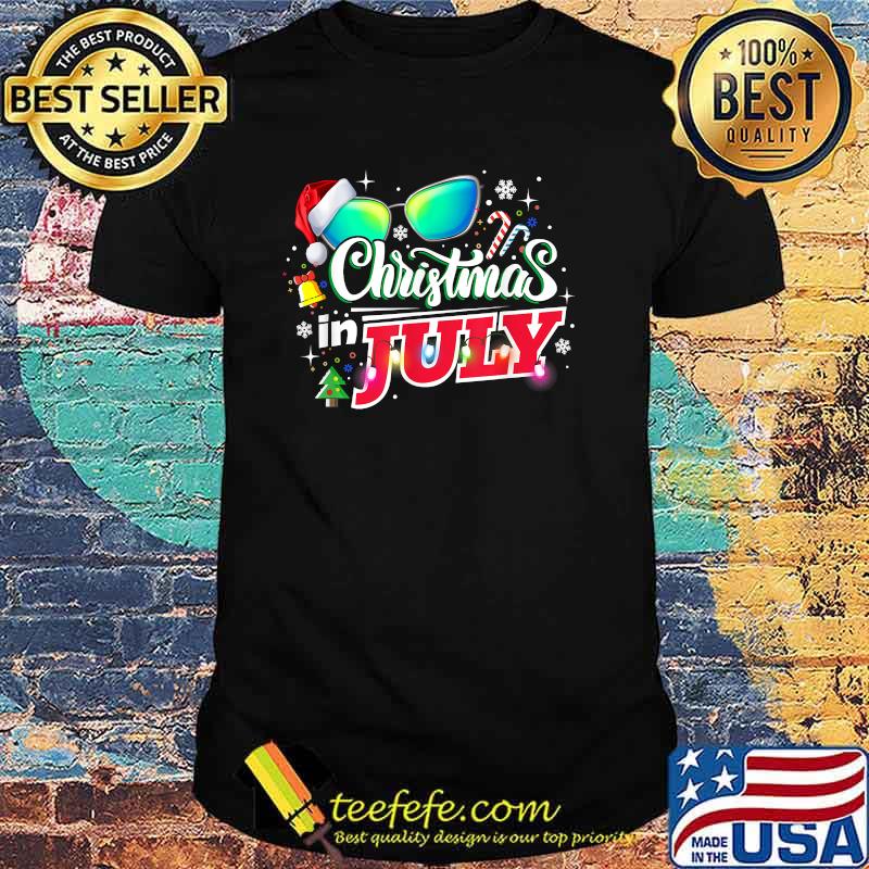 Christmas In July Santa Hat Sunglasses Summer T-Shirt