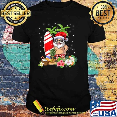 Christmas in July Santa Hawaiian Surfing Flower T-Shirt