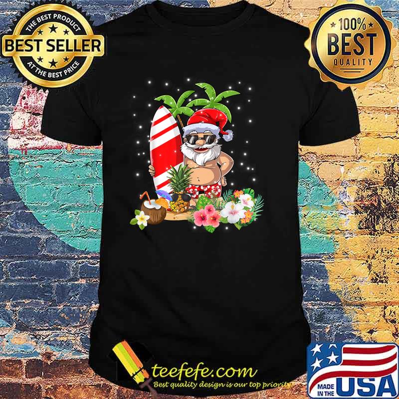 Christmas in July Santa Hawaiian Surfing Flower T-Shirt