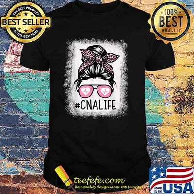 CNA Nurse Life Bleached Pink Leopard Messy Bun T-Shirt