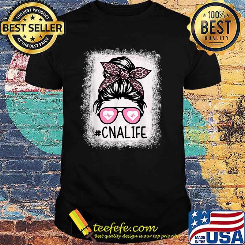 CNA Nurse Life Bleached Pink Leopard Messy Bun T-Shirt CNA Nurse Life Bleached Pink Leopard Messy Bun T-Shirt