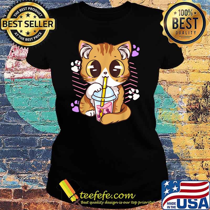 Cute Kawaii Cat Boba Bubble Milk Tea Anime Neko Kitten T-Shirt Ladies tee Cute Kawaii Cat Boba Bubble Milk Tea Anime Neko Kitten T-Shirt Ladies tee