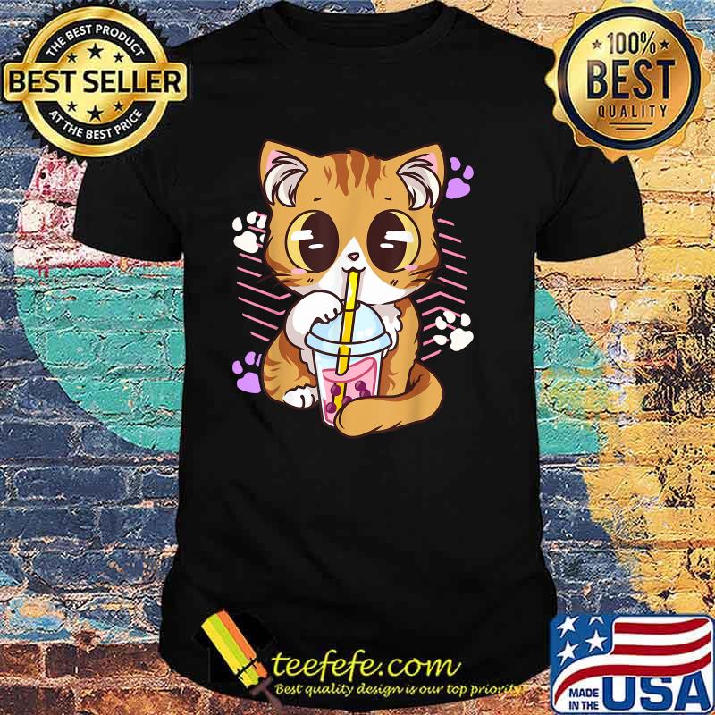 Cute Kawaii Cat Boba Bubble Milk Tea Anime Neko Kitten T-Shirt