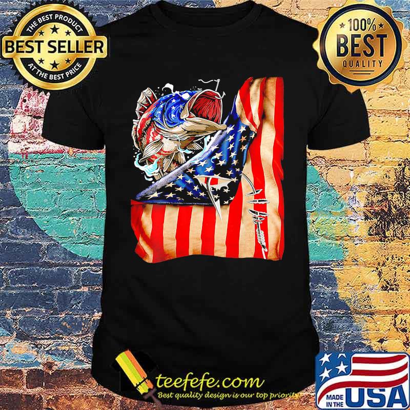 Fishing fish american flag shirt