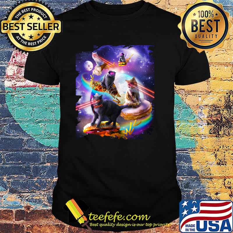 Galaxy Laser Space Cat On Burger Pizza Donut Ice Cream T-Shirt