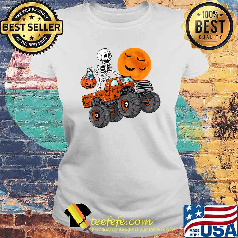Halloween Skeleton Riding Monster Truck Skull Shirt Laides tee Halloween Skeleton Riding Monster Truck Skull Shirt Laides tee