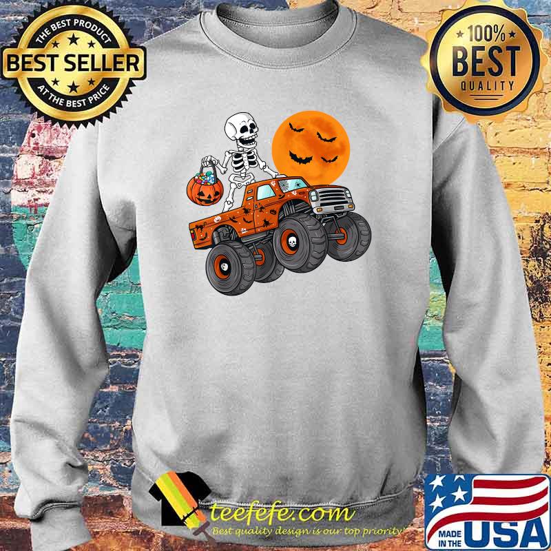 Halloween Skeleton Riding Monster Truck Skull Shirt Sweater Halloween Skeleton Riding Monster Truck Skull Shirt Sweater