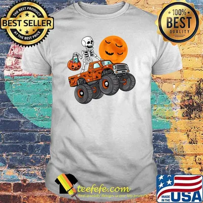Halloween Skeleton Riding Monster Truck Skull Shirt
