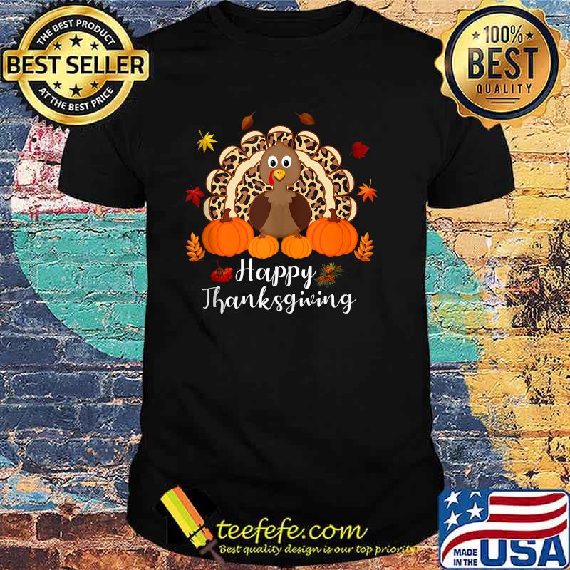 Happy Thanksgiving Turkey Day Leopard Print Pumpkin T-Shirt