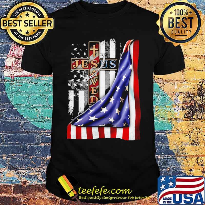 Jesus saved us cross american flag shirt