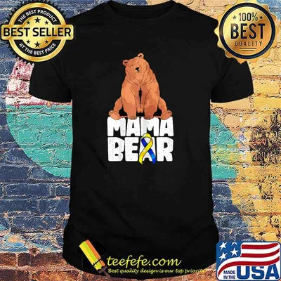 Mama Bear Blue Yellow Ribbon Mothers Day Down Syndrome T-Shirt