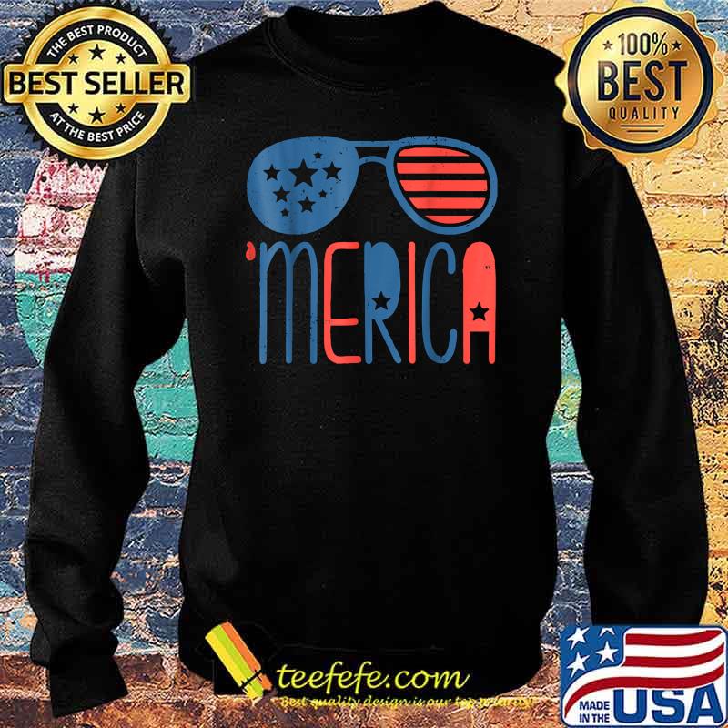 Merica American Flag Sunglasses 4th July WHITE T-Shirt Sweater Merica American Flag Sunglasses 4th July WHITE T-Shirt Sweater