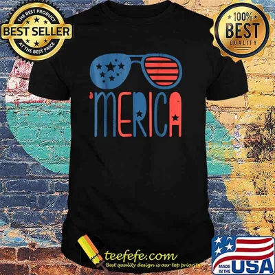 Merica American Flag Sunglasses 4th July WHITE T-Shirt
