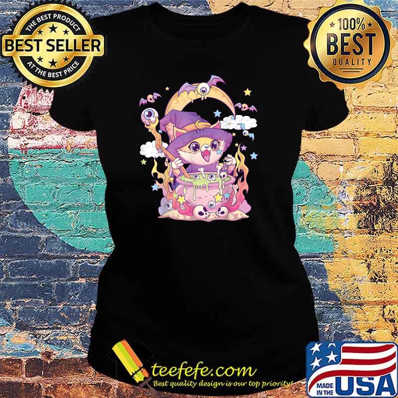 Pastel Goth Wiccan Cat Cute Creepy Witchy Cat and Skull T-Shirt Ladies tee Pastel Goth Wiccan Cat Cute Creepy Witchy Cat and Skull T-Shirt Ladies tee