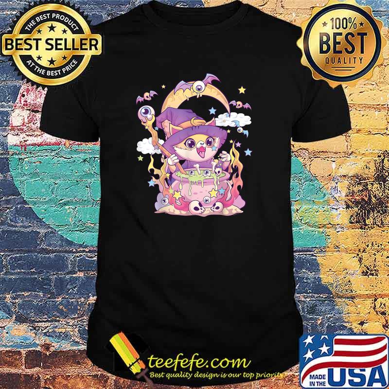 Pastel Goth Wiccan Cat Cute Creepy Witchy Cat and Skull T-Shirt