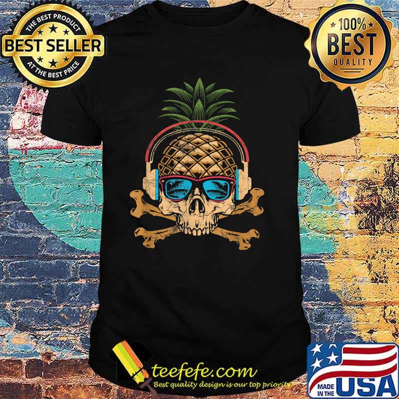 Pineapple Skull Summer Vibes Gamer Hawaiian Sunglasses Beach T-Shirt