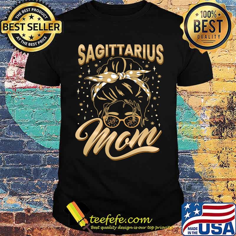 Sagittarius Mom Zodiac Sign Messy Bun Hairband Mothers T-Shirt