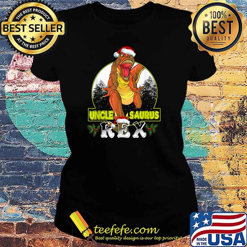 Uncle Saurus T Rex Christmas Santa Hat Dinosaur T-Shirt Ladies tee Uncle Saurus T Rex Christmas Santa Hat Dinosaur T-Shirt Ladies tee