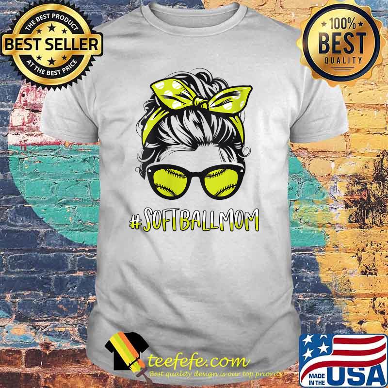 Womens Softball Player Mom Softball Mothers Day Messy Bun Shirt