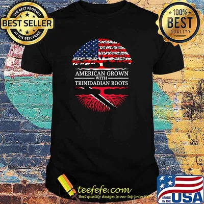 American Grown With Trinidadian Roots USA Flag Tree Tobago T-Shirt