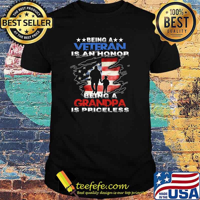 Being a veteran is an honor being a grandpa is priceless american flag shirt