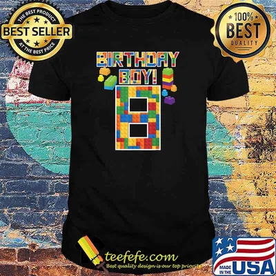 Birth Day Boy 8 Years Old Block Building Boys Kids T-Shirt