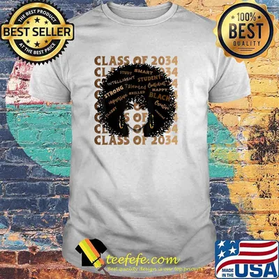 Class Of 2034 Grow With Me Graduation Afro American Black T-Shirt