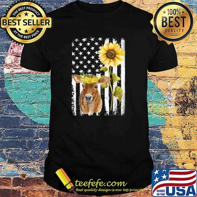 Cow USA Flag Sunflower Cow T-Shirt