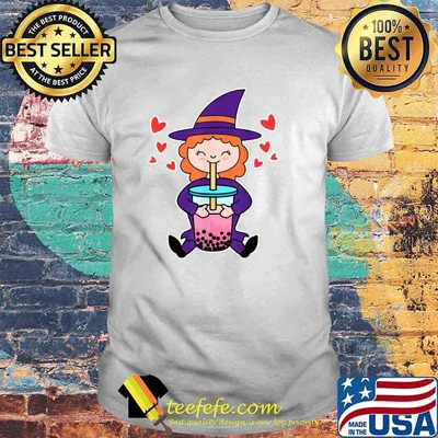 Cute Kawaii Anime Witch Drinking Boba Tea T-Shirt