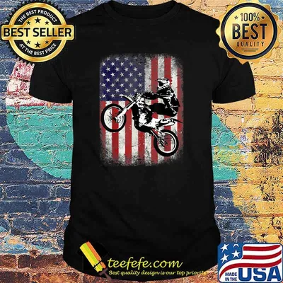Dirt Bike American Flag Motocross Biker 4th of July T-Shirt