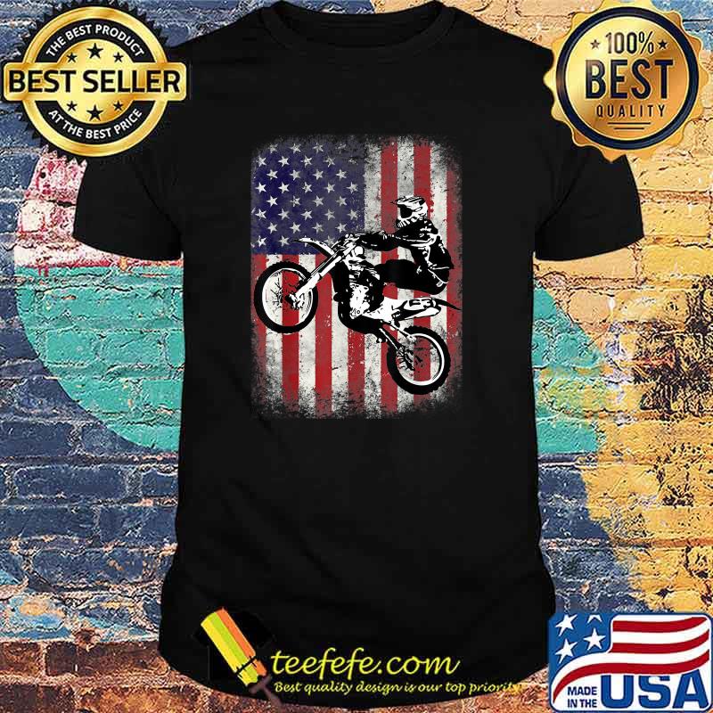 Dirt Bike American Flag Motocross Biker 4th of July T-Shirt