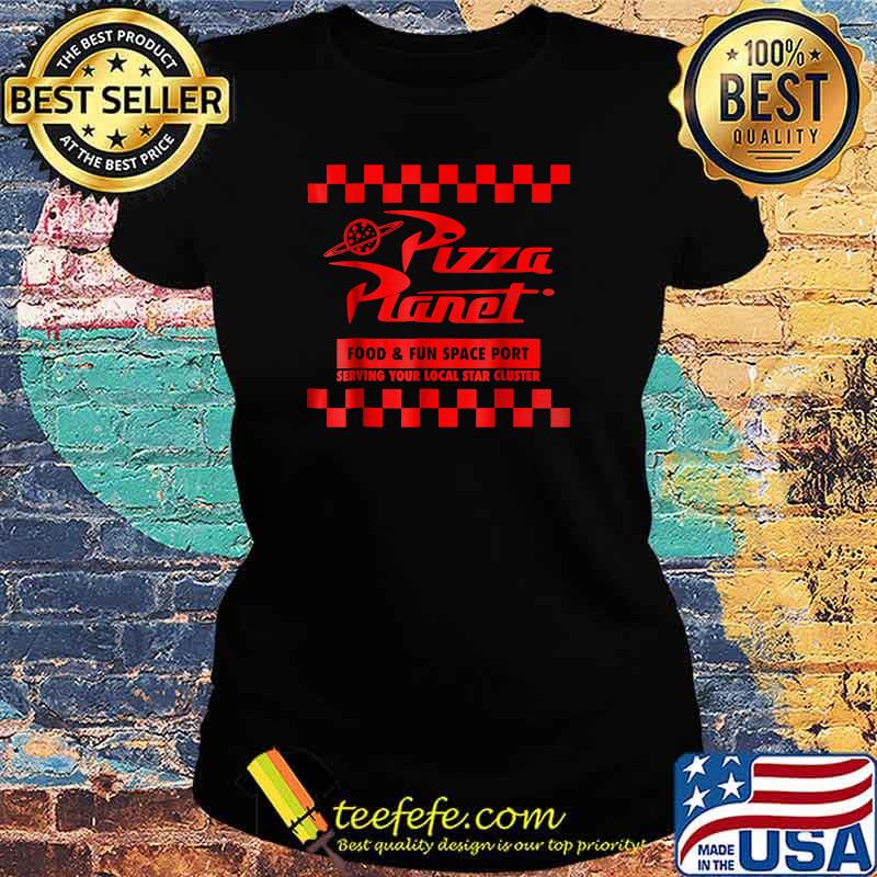 Disney Pixar Toy Story Pizza Planet Checkered Logo T-Shirt Ladies tee Disney Pixar Toy Story Pizza Planet Checkered Logo T-Shirt Ladies tee