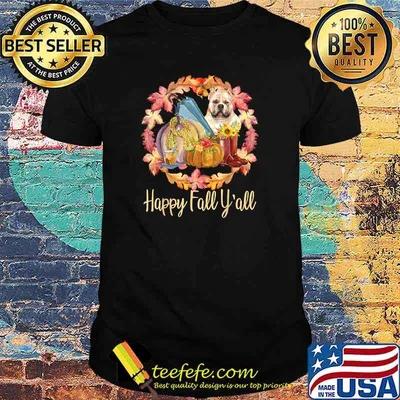 Dog Bully American Bulldog Pumpkin Autumn Happy Fall Y'all T-Shirt