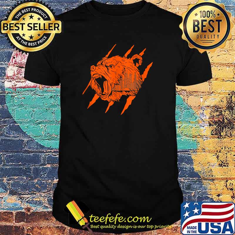 Downtown Chicago City Skyline Walking Bear Silhouette T-Shirt