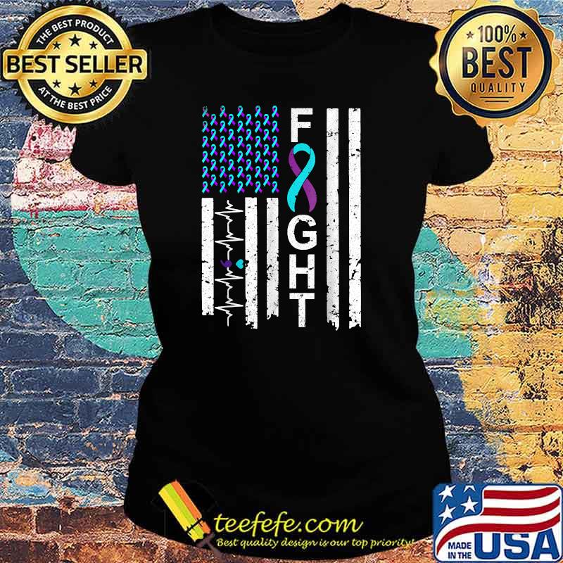 Fight Teal And Purple Ribbon Flag Suicide Prevention T-Shirt Ladies tee Fight Teal And Purple Ribbon Flag Suicide Prevention T-Shirt Ladies tee