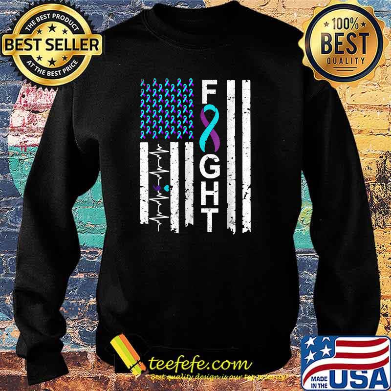 Fight Teal And Purple Ribbon Flag Suicide Prevention T-Shirt Sweater Fight Teal And Purple Ribbon Flag Suicide Prevention T-Shirt Sweater