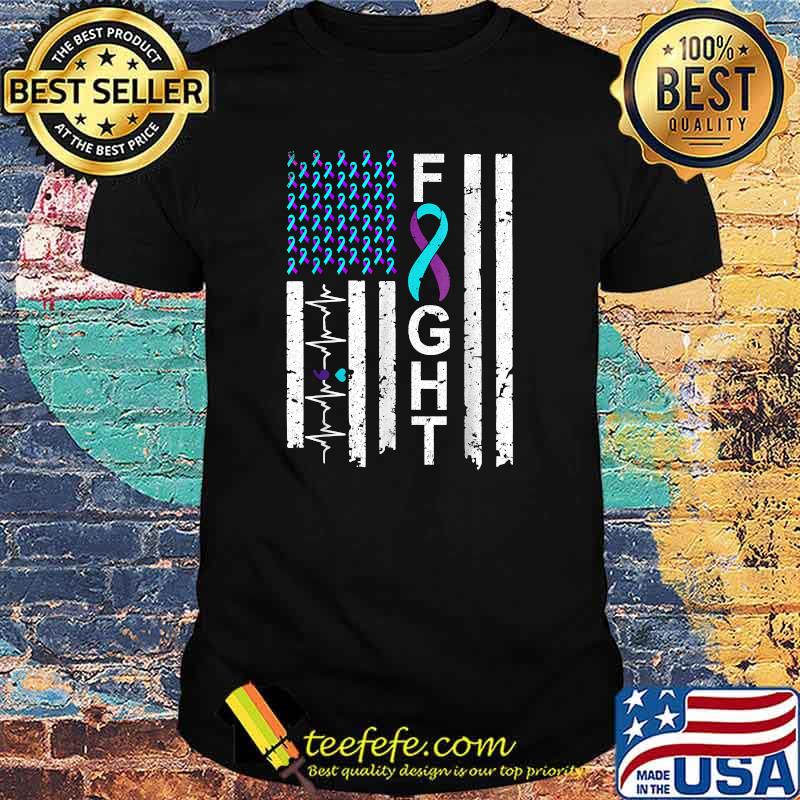 Fight Teal And Purple Ribbon Flag Suicide Prevention T-Shirt Fight Teal And Purple Ribbon Flag Suicide Prevention T-Shirt