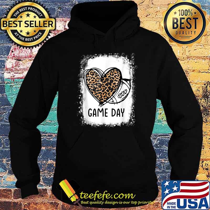 Game Day Leopard Heart Football Lovers Mom Bleached T-Shirt Hoodie Game Day Leopard Heart Football Lovers Mom Bleached T-Shirt Hoodie