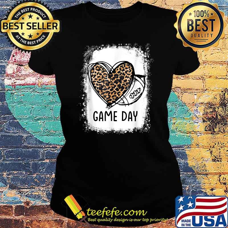 Game Day Leopard Heart Football Lovers Mom Bleached T-Shirt Ladies tee Game Day Leopard Heart Football Lovers Mom Bleached T-Shirt Ladies tee
