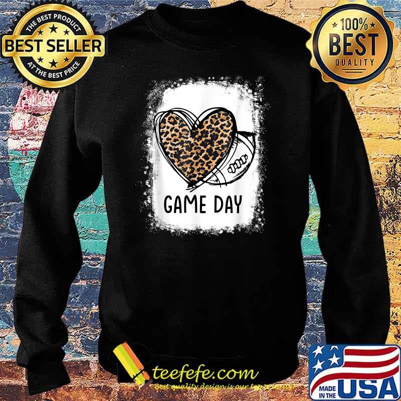 Game Day Leopard Heart Football Lovers Mom Bleached T-Shirt Sweater Game Day Leopard Heart Football Lovers Mom Bleached T-Shirt Sweater