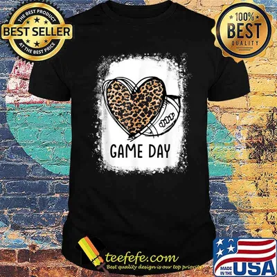 Game Day Leopard Heart Football Lovers Mom Bleached T-Shirt